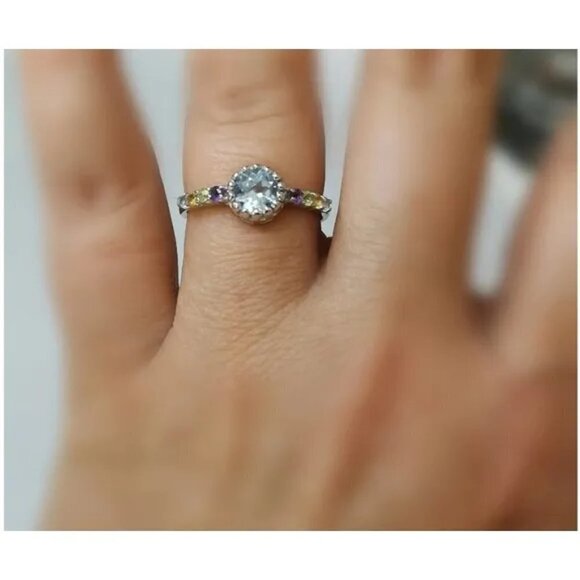Multi gemstone ring Blue Topaz Amethyst Citrine sterling silver size 7 - Picture 7 of 7